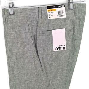 Bar III Men's Slim-Fit Linen Cotton Suit Dress Pants Green Chambray 33 x 32